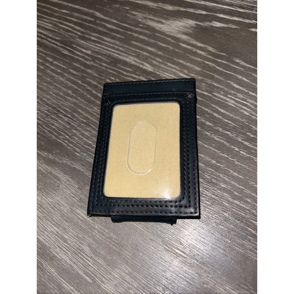 Leather Men's ID Holder with Money Clip, Black, Solid, ID Window‎